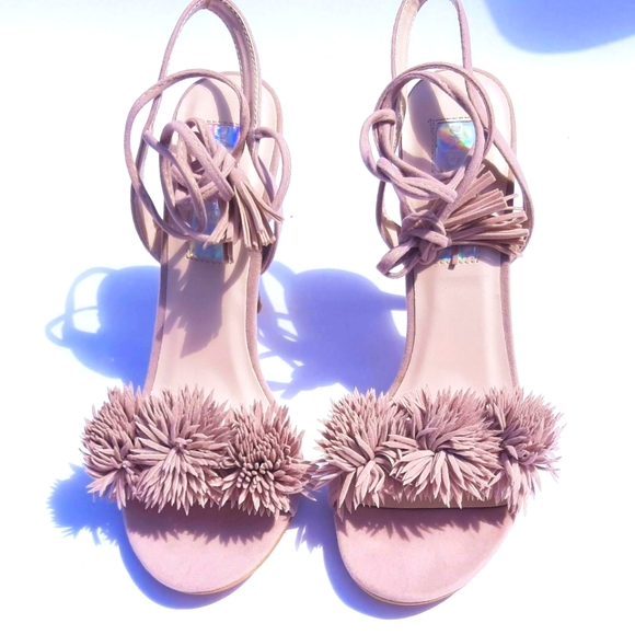 Blush Faux Suede Floral Stiletto Heels - Picture 3 of 6